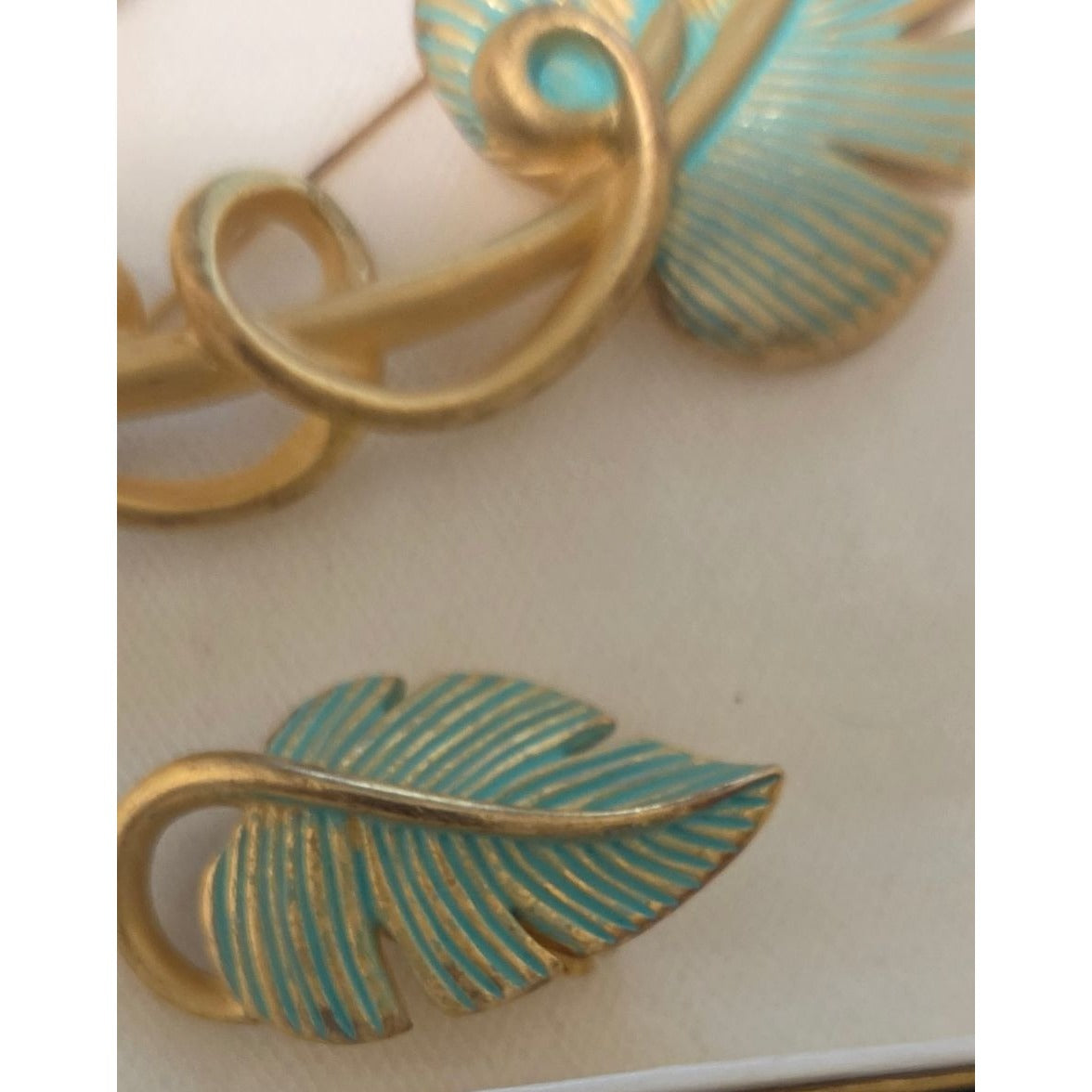 Vintage Givenchy Bird of Paradise Parure Set Leaf Brooch & Clip On Earrings