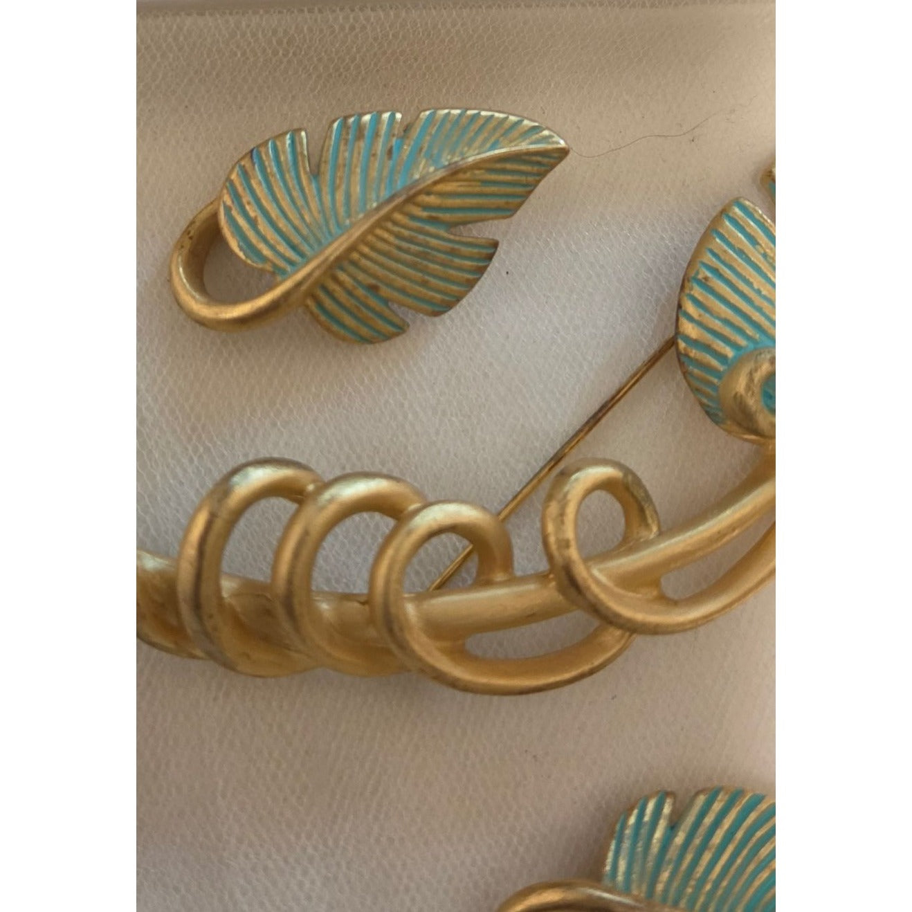 Vintage Givenchy Bird of Paradise Parure Set Leaf Brooch & Clip On Earrings
