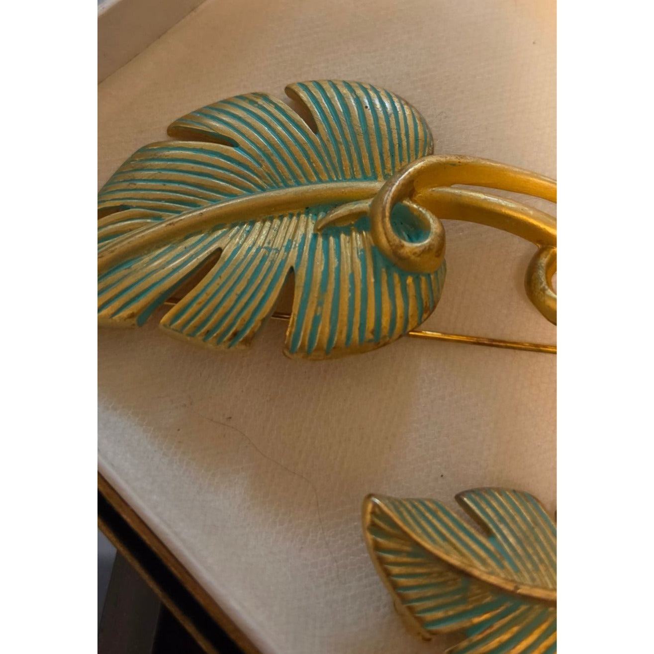 Vintage Givenchy Bird of Paradise Parure Set Leaf Brooch & Clip On Earrings