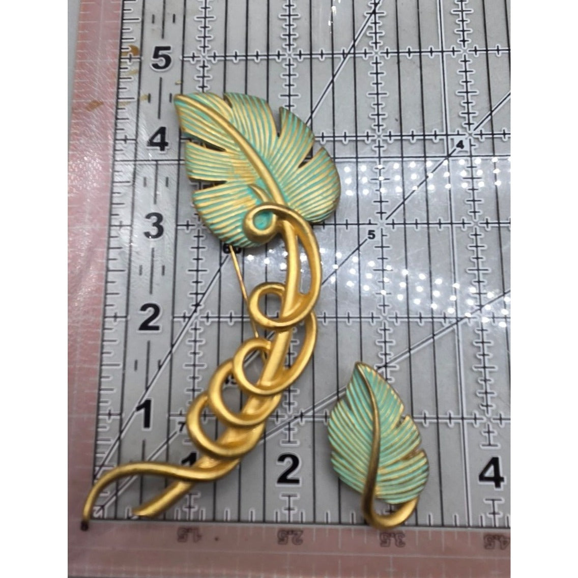 Vintage Givenchy Bird of Paradise Parure Set Leaf Brooch & Clip On Earrings