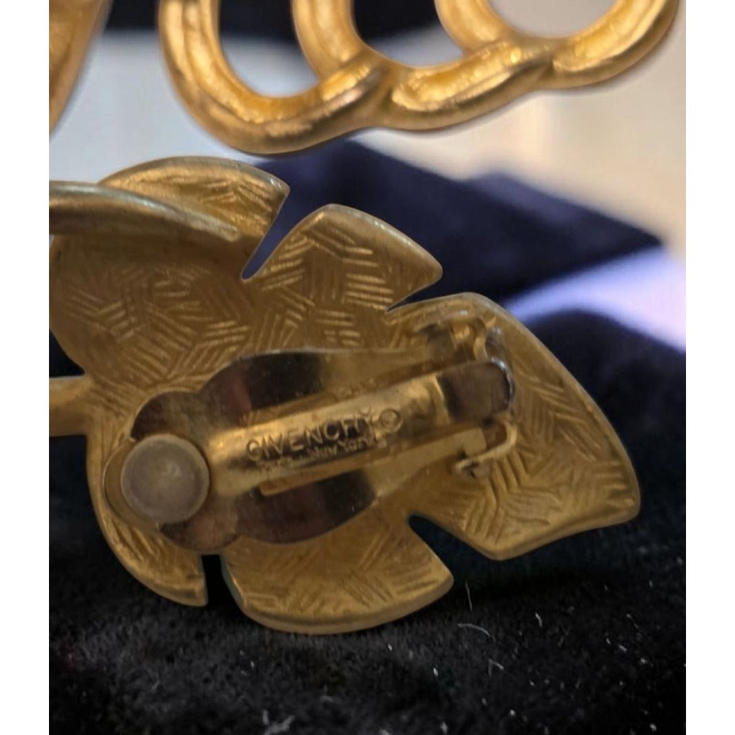 Vintage Givenchy Bird of Paradise Parure Set Leaf Brooch & Clip On Earrings