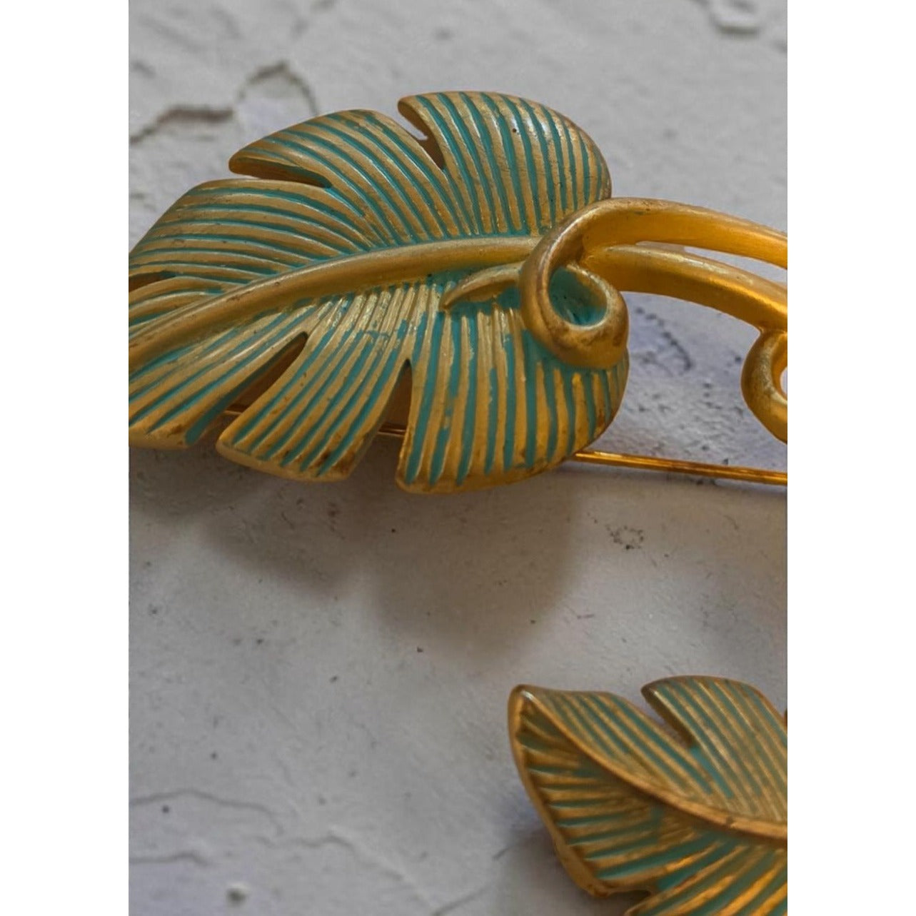 Vintage Givenchy Bird of Paradise Parure Set Leaf Brooch & Clip On Earrings