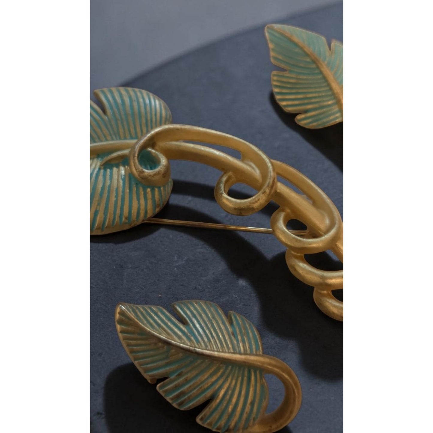 Vintage Givenchy Bird of Paradise Parure Set Leaf Brooch & Clip On Earrings