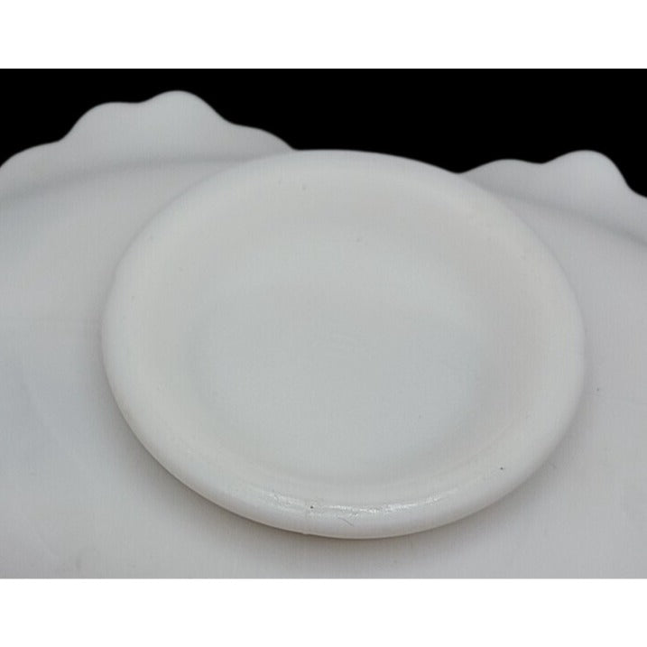Imperial  Windmill Milk Glass Candy Dish Ruffled Edge Dutch Scene Satin Finish