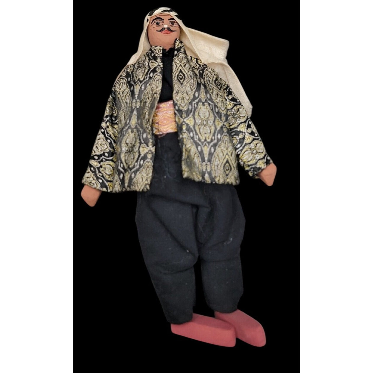 Vintage Middle Eastern Folk Art Doll Primitive 8" Clay & Wood Hand Made Rare