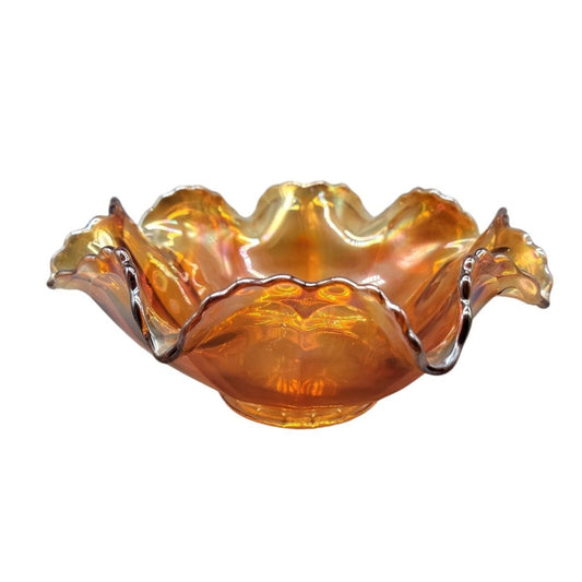 Antique Fenton Marigold Carnival Art Glass Dish Smooth Rays Crab Claw Design 8"