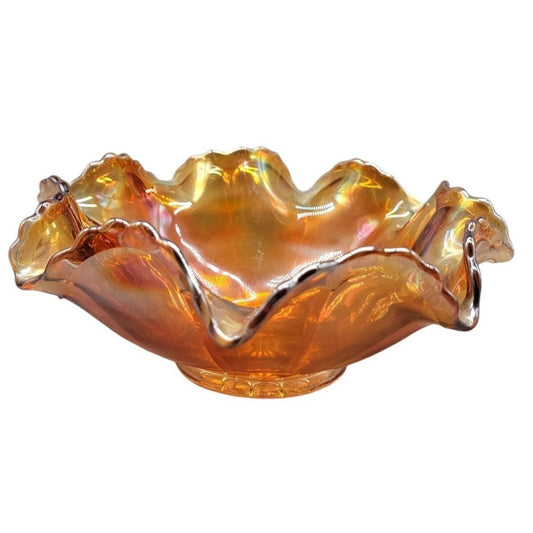 Antique Fenton Marigold Carnival Art Glass Dish Smooth Rays Crab Claw Design 8"
