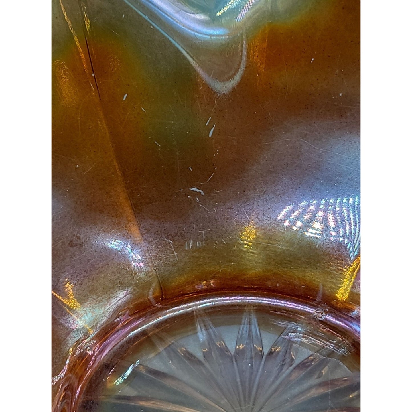 Antique Fenton Marigold Carnival Art Glass Dish Smooth Rays Crab Claw Design 8"
