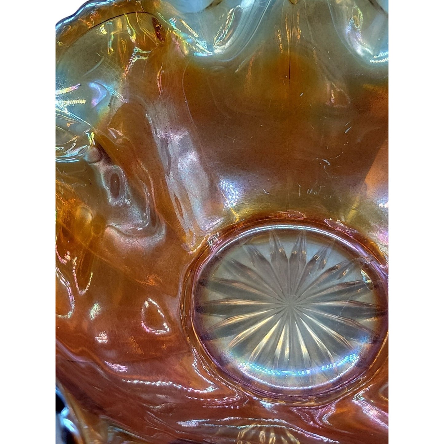 Antique Fenton Marigold Carnival Art Glass Dish Smooth Rays Crab Claw Design 8"