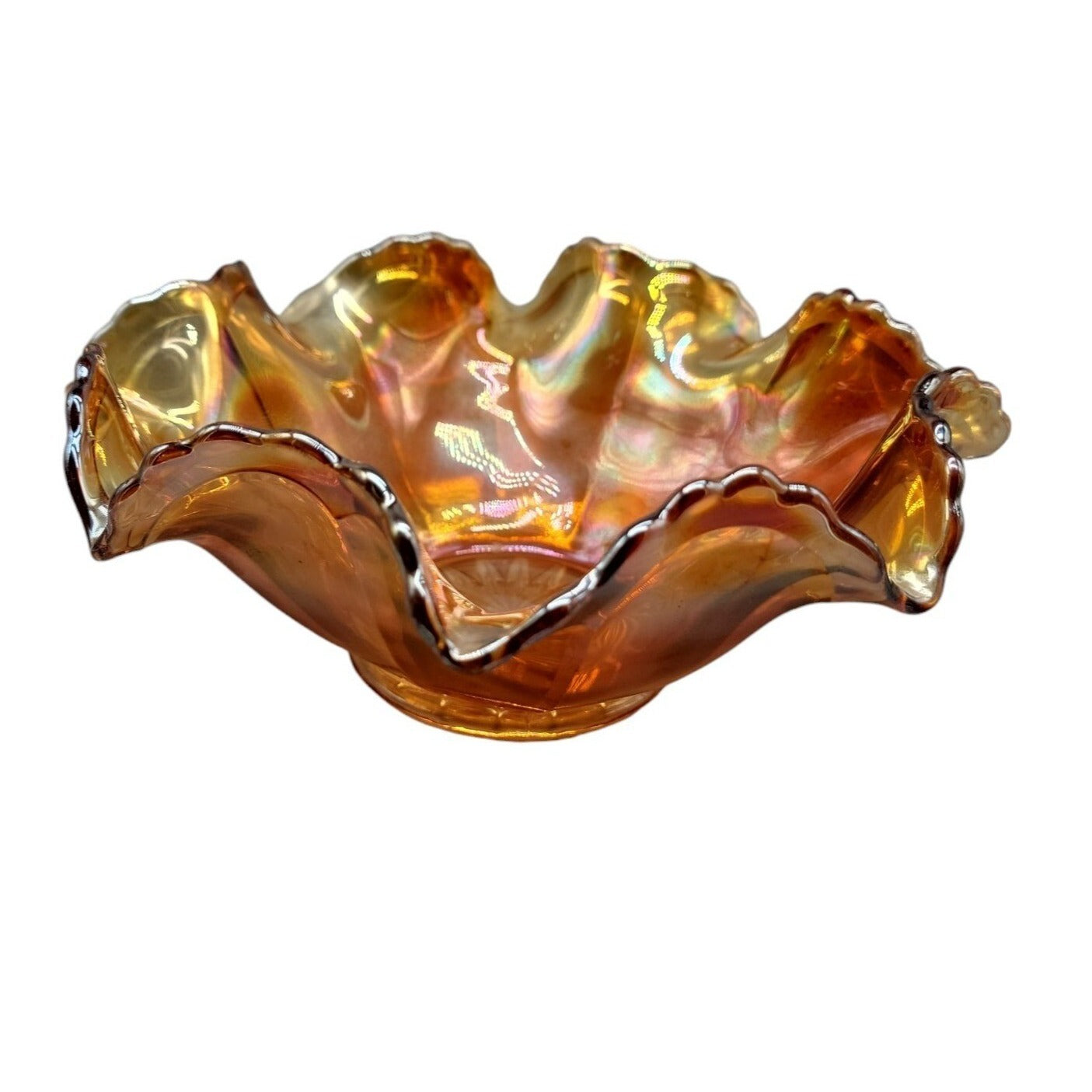 Antique Fenton Marigold Carnival Art Glass Dish Smooth Rays Crab Claw Design 8"