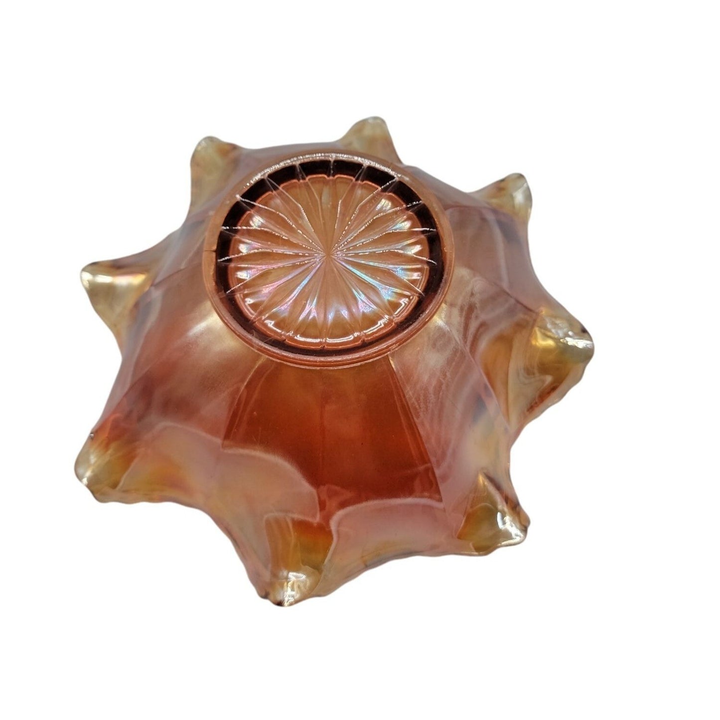 Antique Fenton Marigold Carnival Art Glass Dish Smooth Rays Crab Claw Design 8"