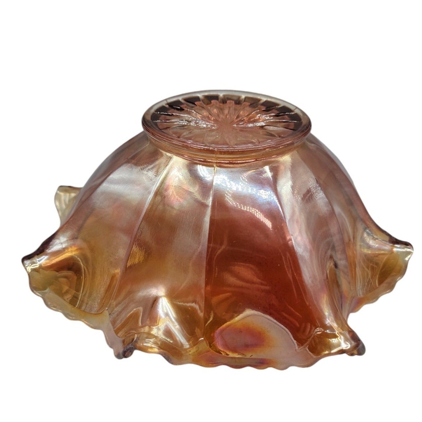 Antique Fenton Marigold Carnival Art Glass Dish Smooth Rays Crab Claw Design 8"