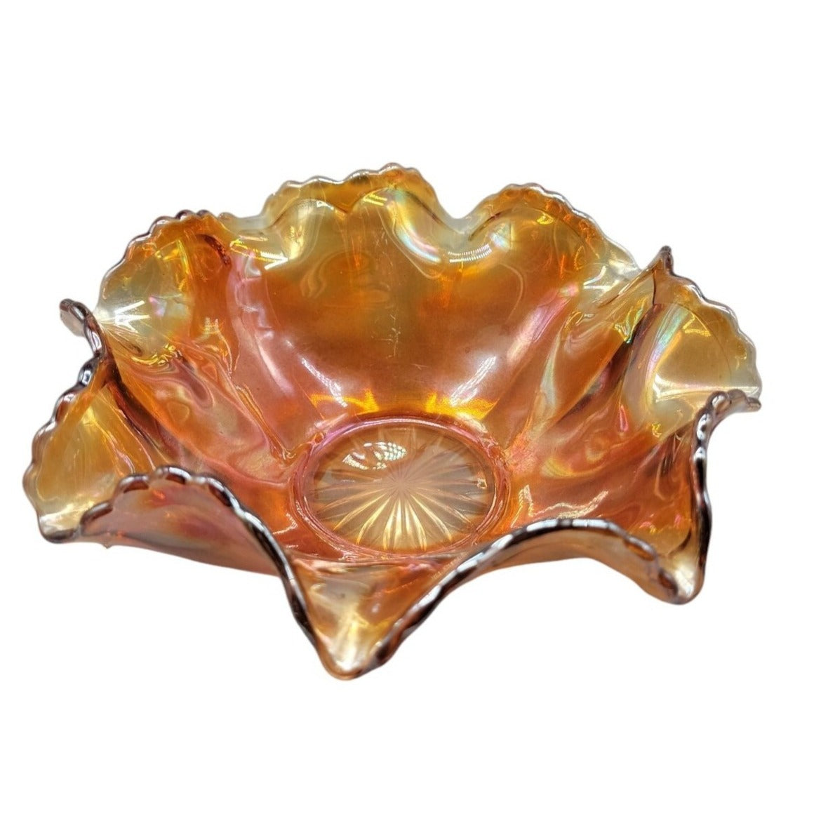 Antique Fenton Marigold Carnival Art Glass Dish Smooth Rays Crab Claw Design 8"