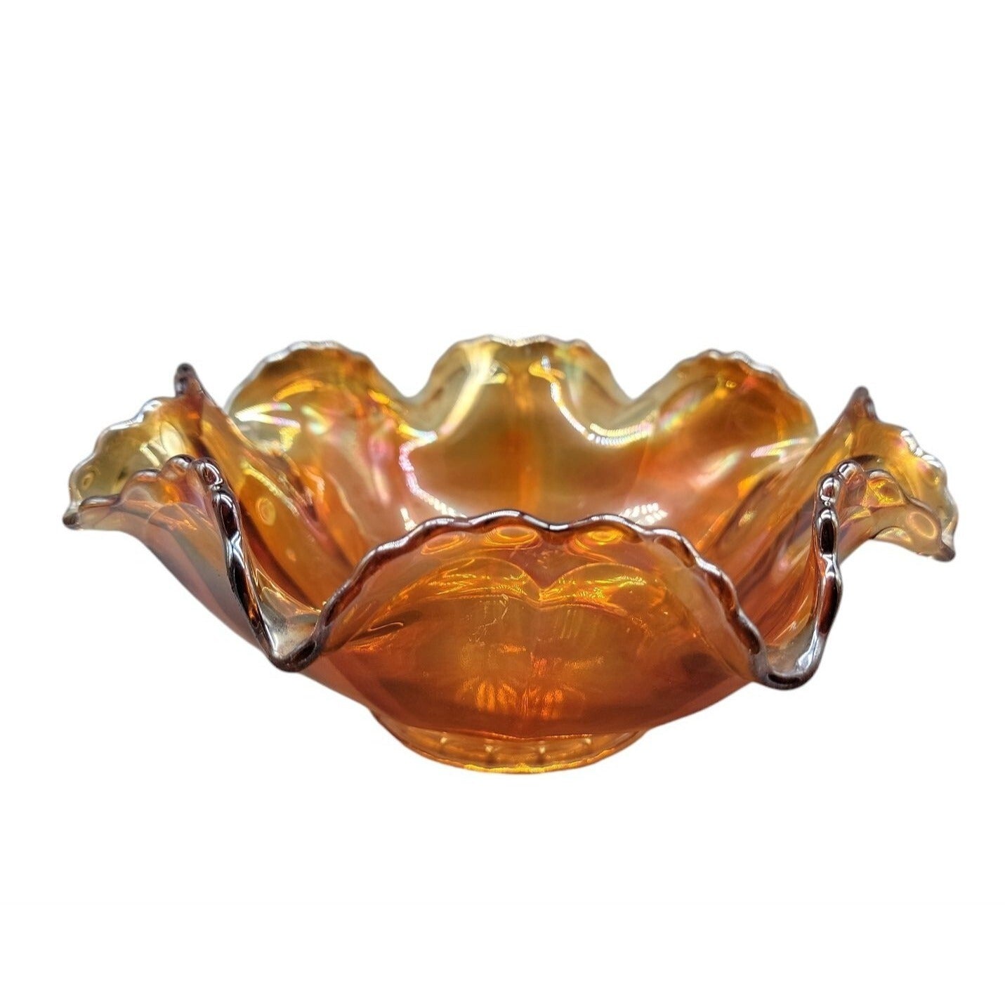 Antique Fenton Marigold Carnival Art Glass Dish Smooth Rays Crab Claw Design 8"