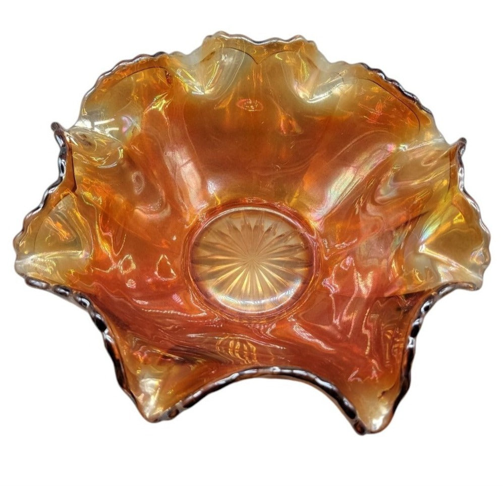 Antique Fenton Marigold Carnival Art Glass Dish Smooth Rays Crab Claw Design 8"