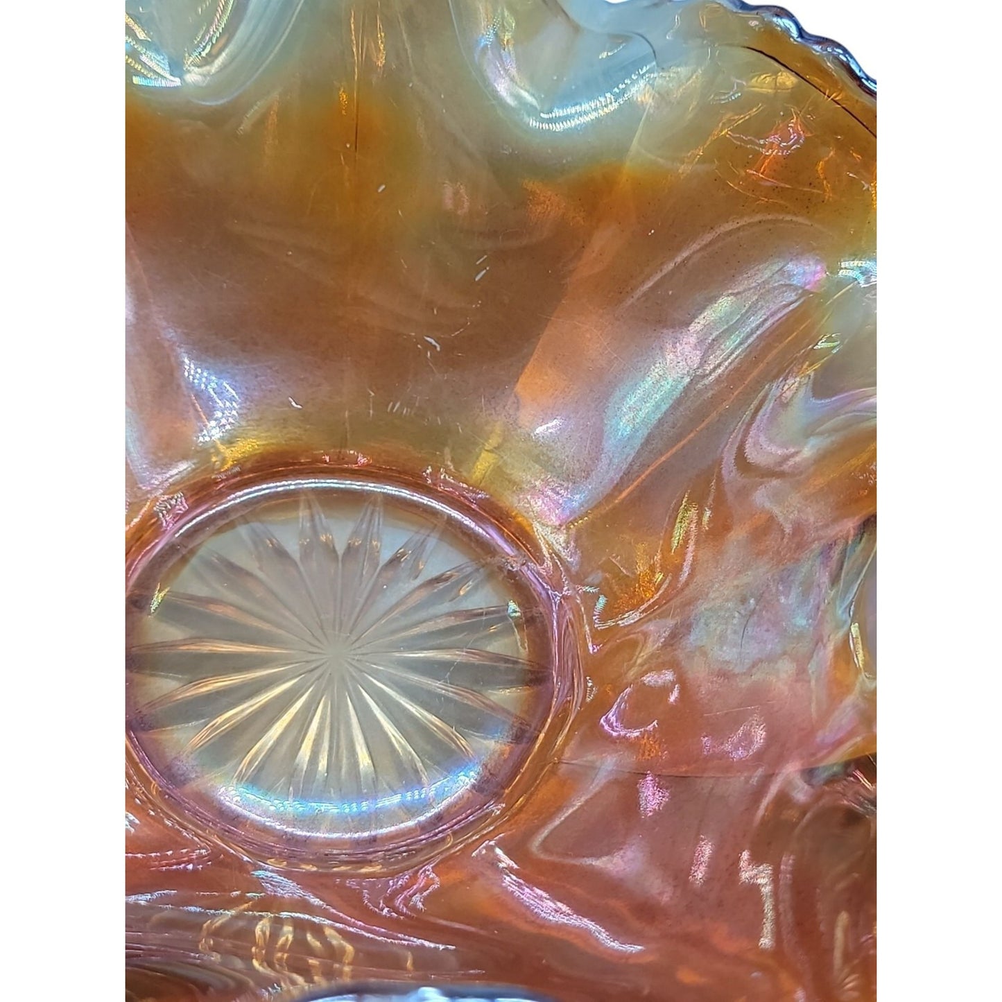 Antique Fenton Marigold Carnival Art Glass Dish Smooth Rays Crab Claw Design 8"