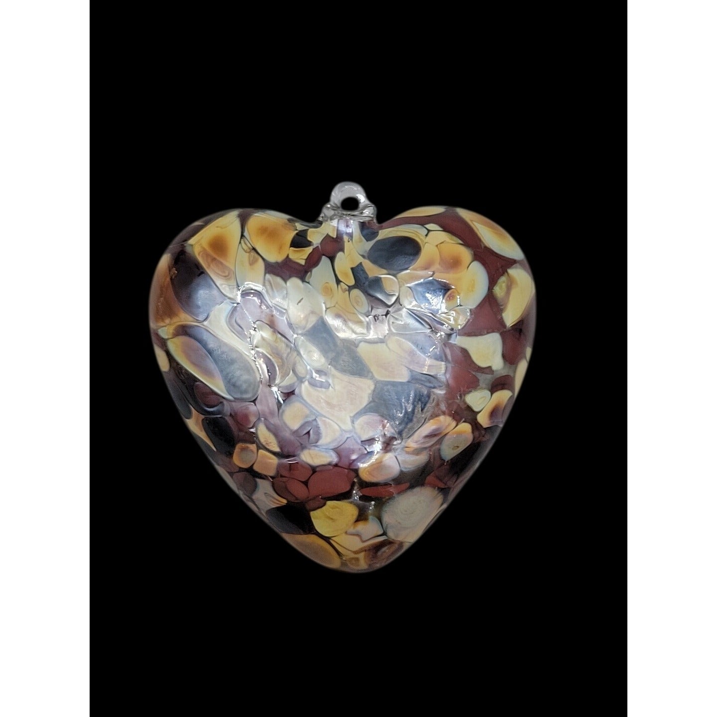 Zorza Poland Hand Blown Glass Heart Ornaments Art Figurine Marbled Brown Tones