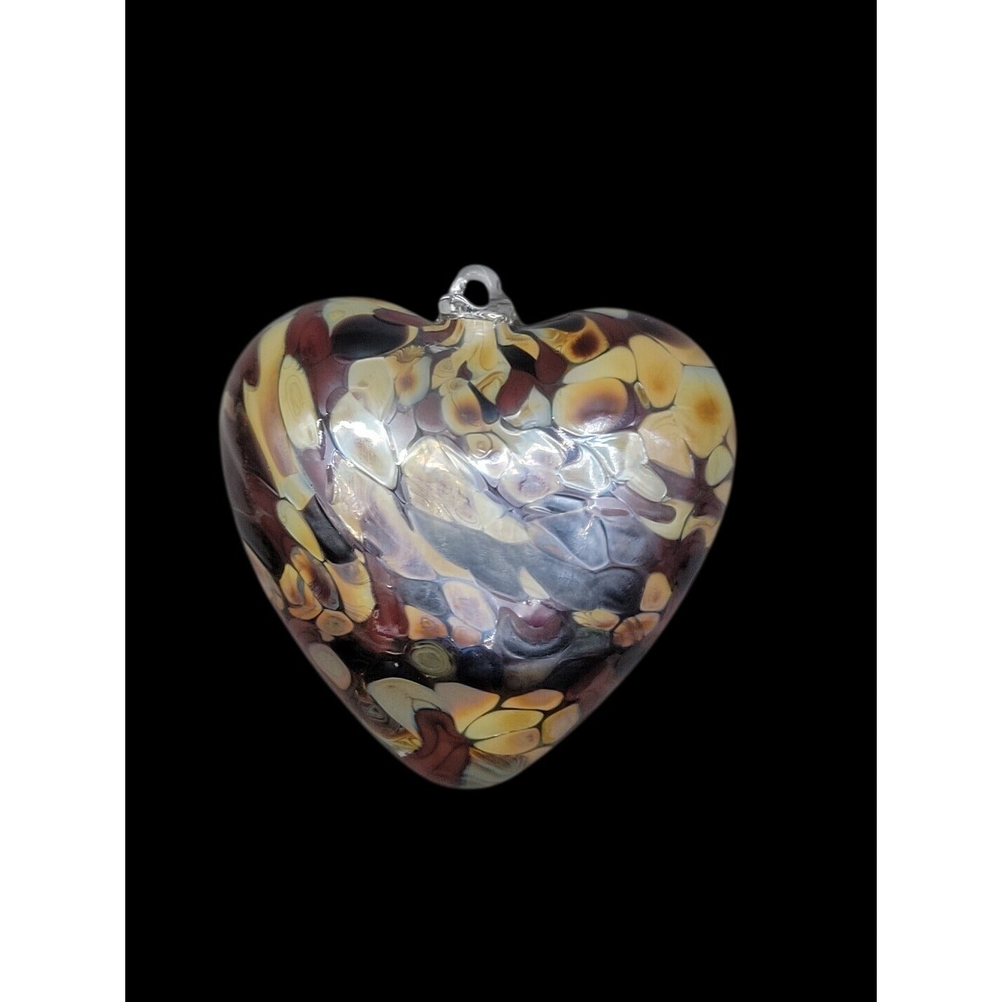Zorza Poland Hand Blown Glass Heart Ornaments Art Figurine Marbled Brown Tones
