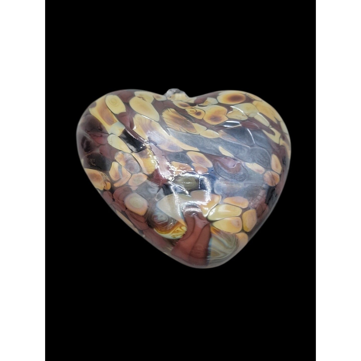 Zorza Poland Hand Blown Glass Heart Ornaments Art Figurine Marbled Brown Tones