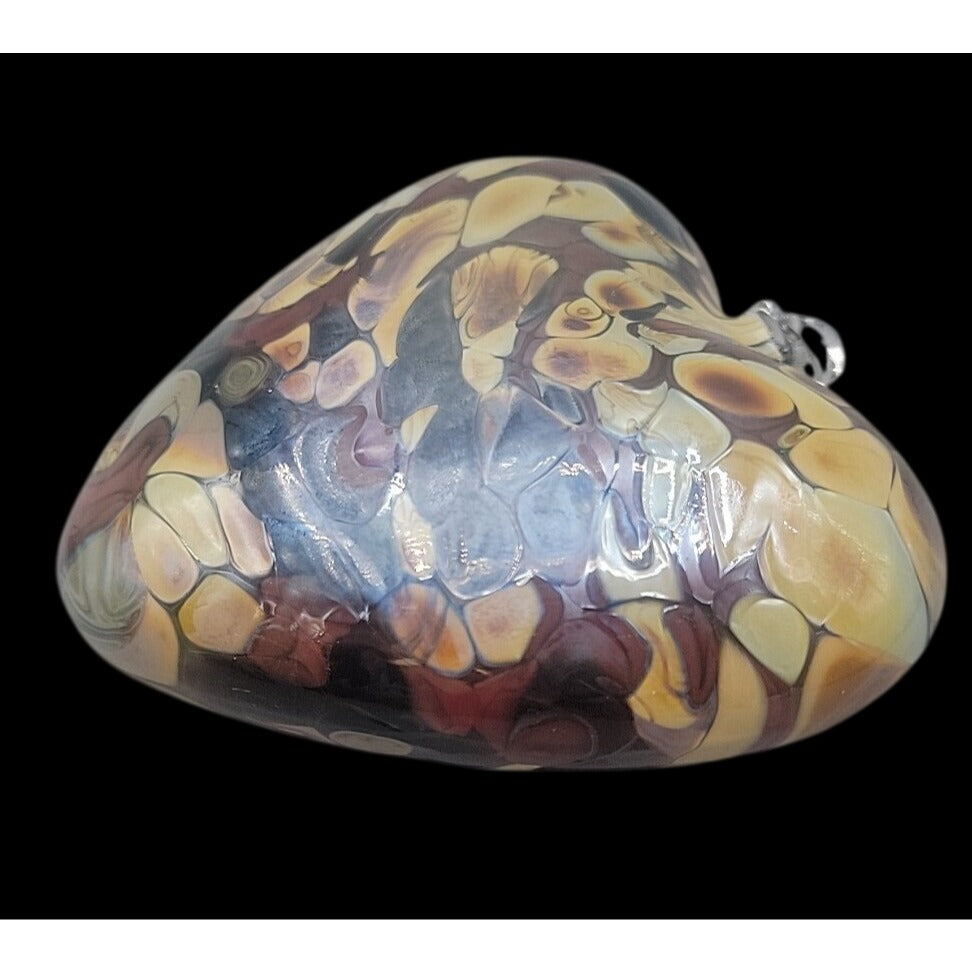 Zorza Poland Hand Blown Glass Heart Ornaments Art Figurine Marbled Brown Tones