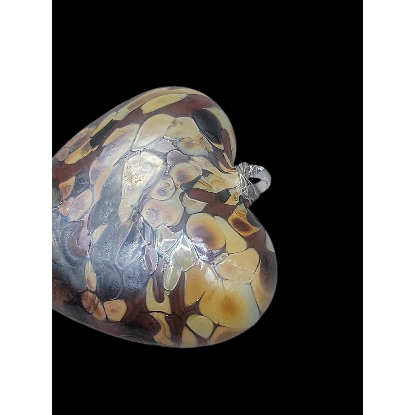 Zorza Poland Hand Blown Glass Heart Ornaments Art Figurine Marbled Brown Tones