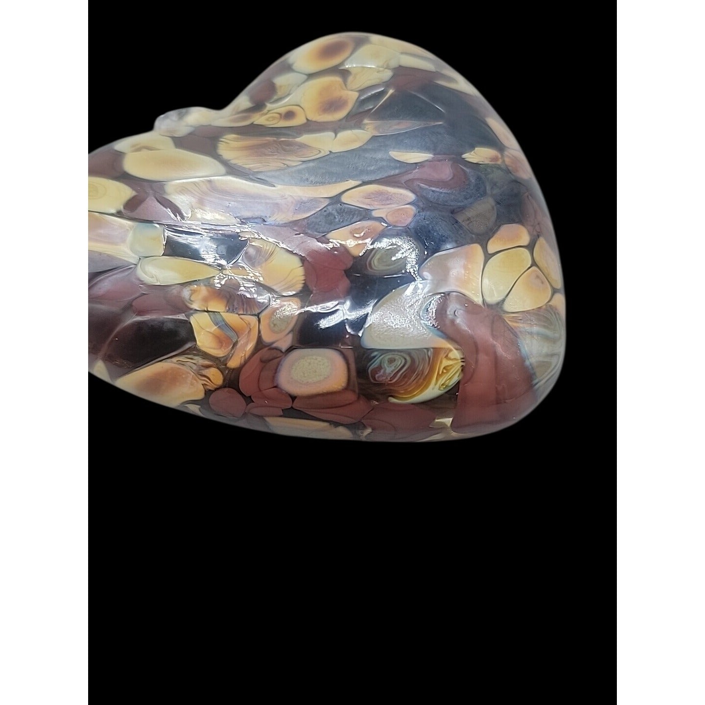 Zorza Poland Hand Blown Glass Heart Ornaments Art Figurine Marbled Brown Tones