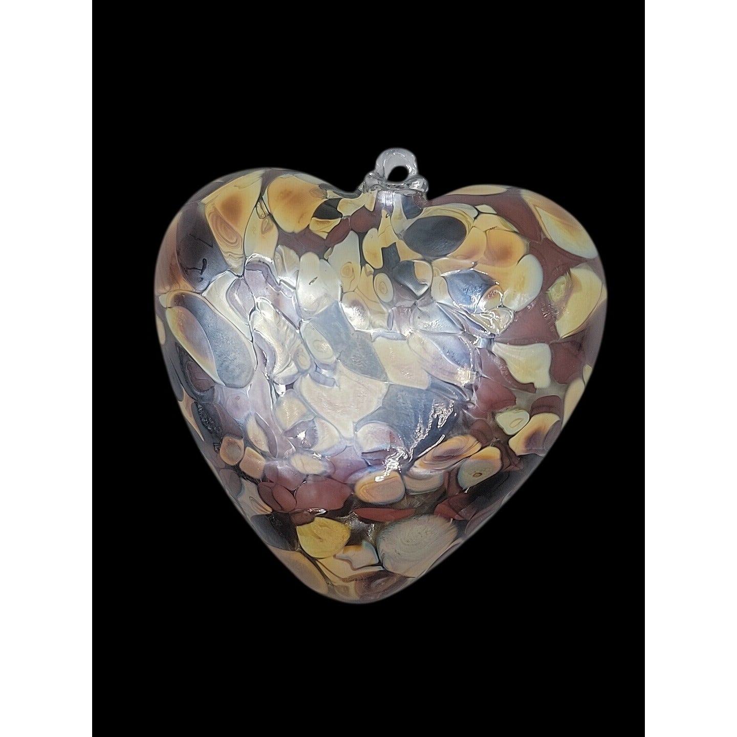 Zorza Poland Hand Blown Glass Heart Ornaments Art Figurine Marbled Brown Tones