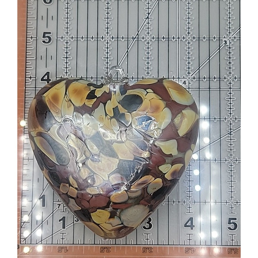 Zorza Poland Hand Blown Glass Heart Ornaments Art Figurine Marbled Brown Tones