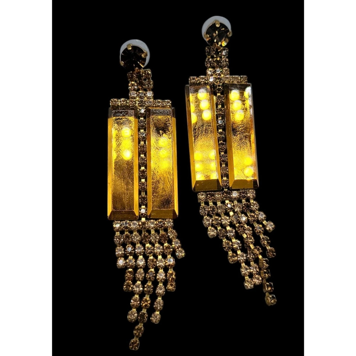 Vtg 1980s DOrlan Statement Drop Earrings 22k Gold Plated Fringe Shoulder Dusters
