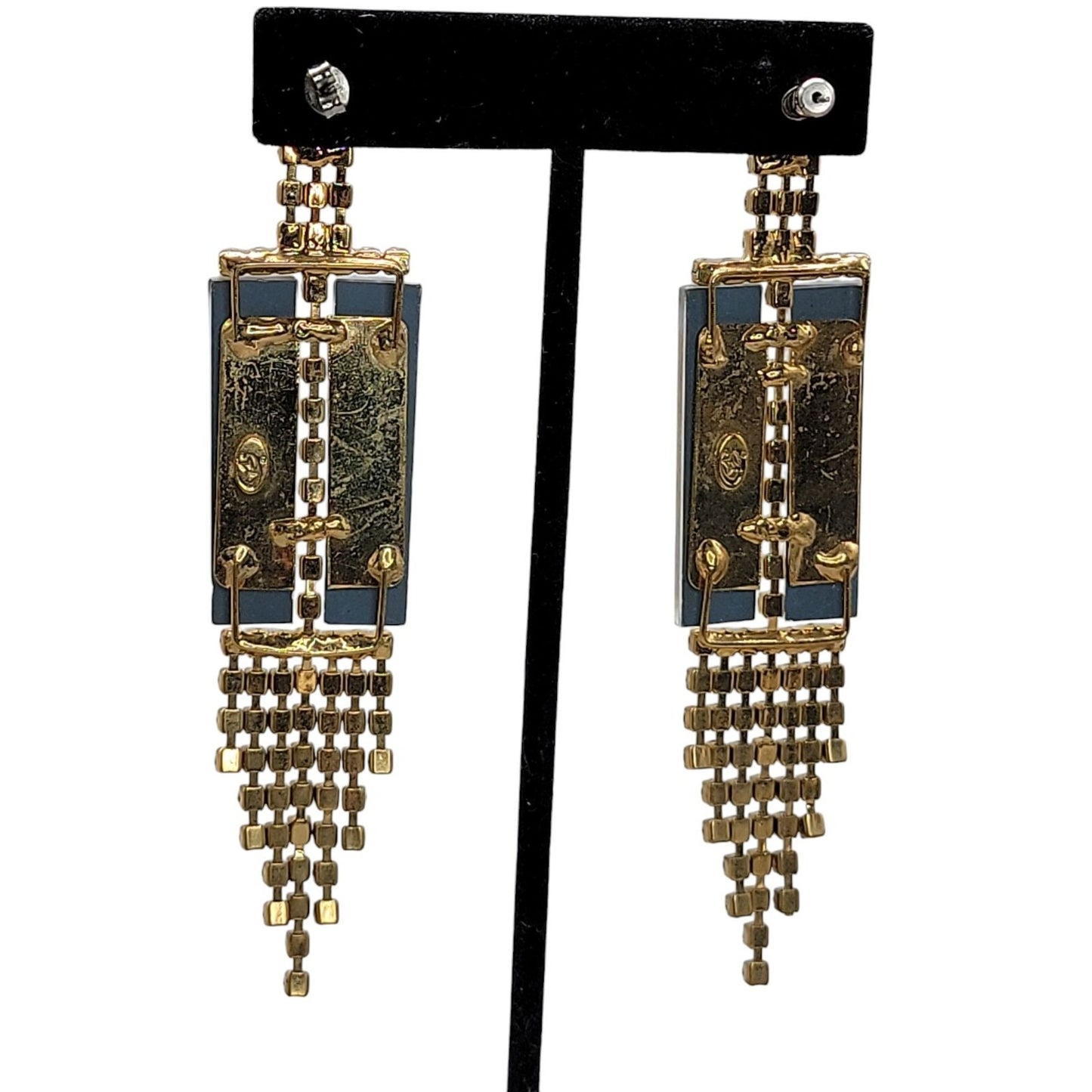 Vtg 1980s DOrlan Statement Drop Earrings 22k Gold Plated Fringe Shoulder Dusters