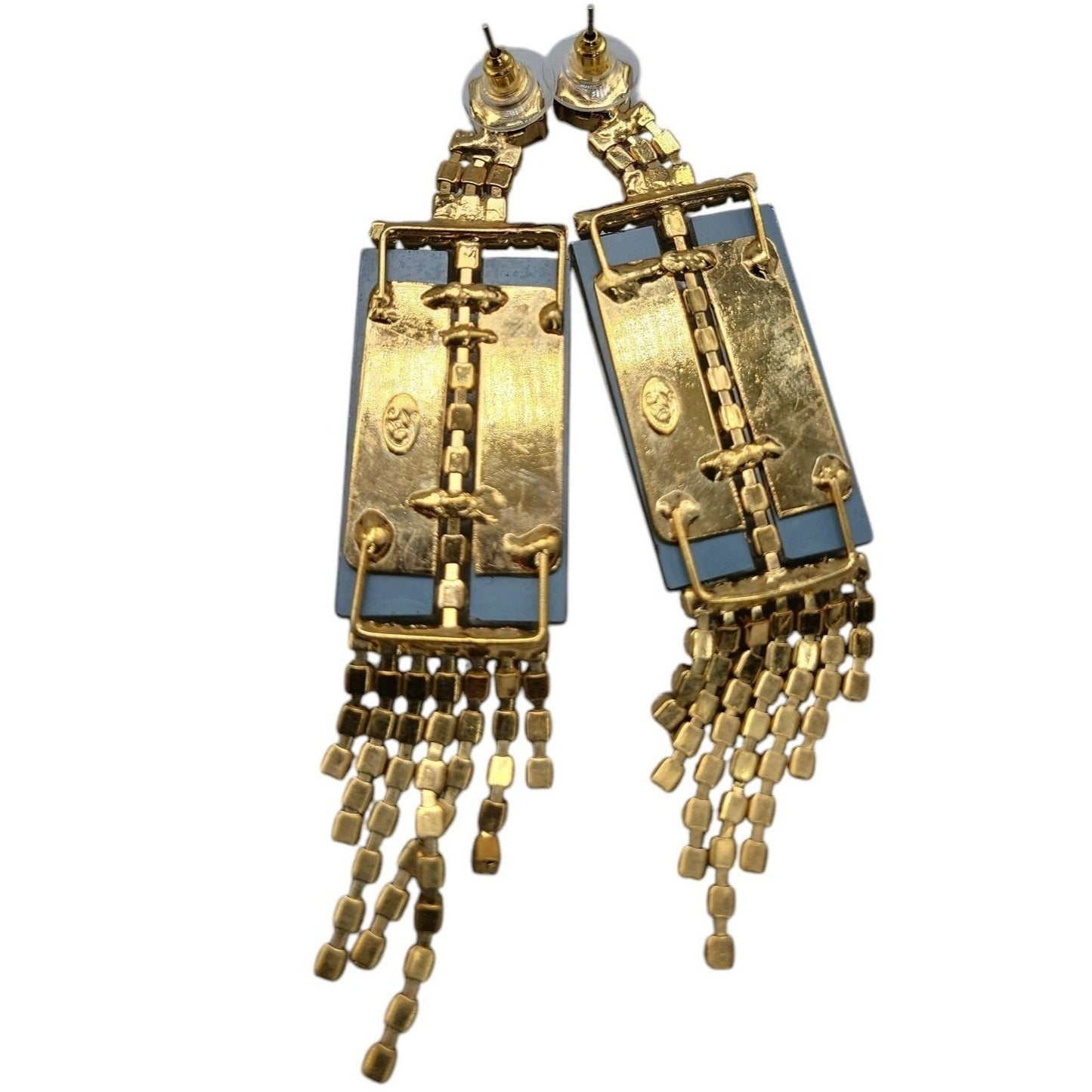 Vtg 1980s DOrlan Statement Drop Earrings 22k Gold Plated Fringe Shoulder Dusters