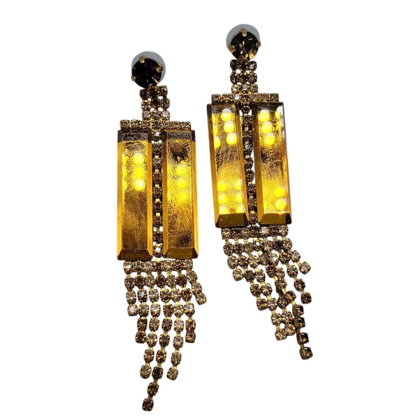 Vtg 1980s DOrlan Statement Drop Earrings 22k Gold Plated Fringe Shoulder Dusters