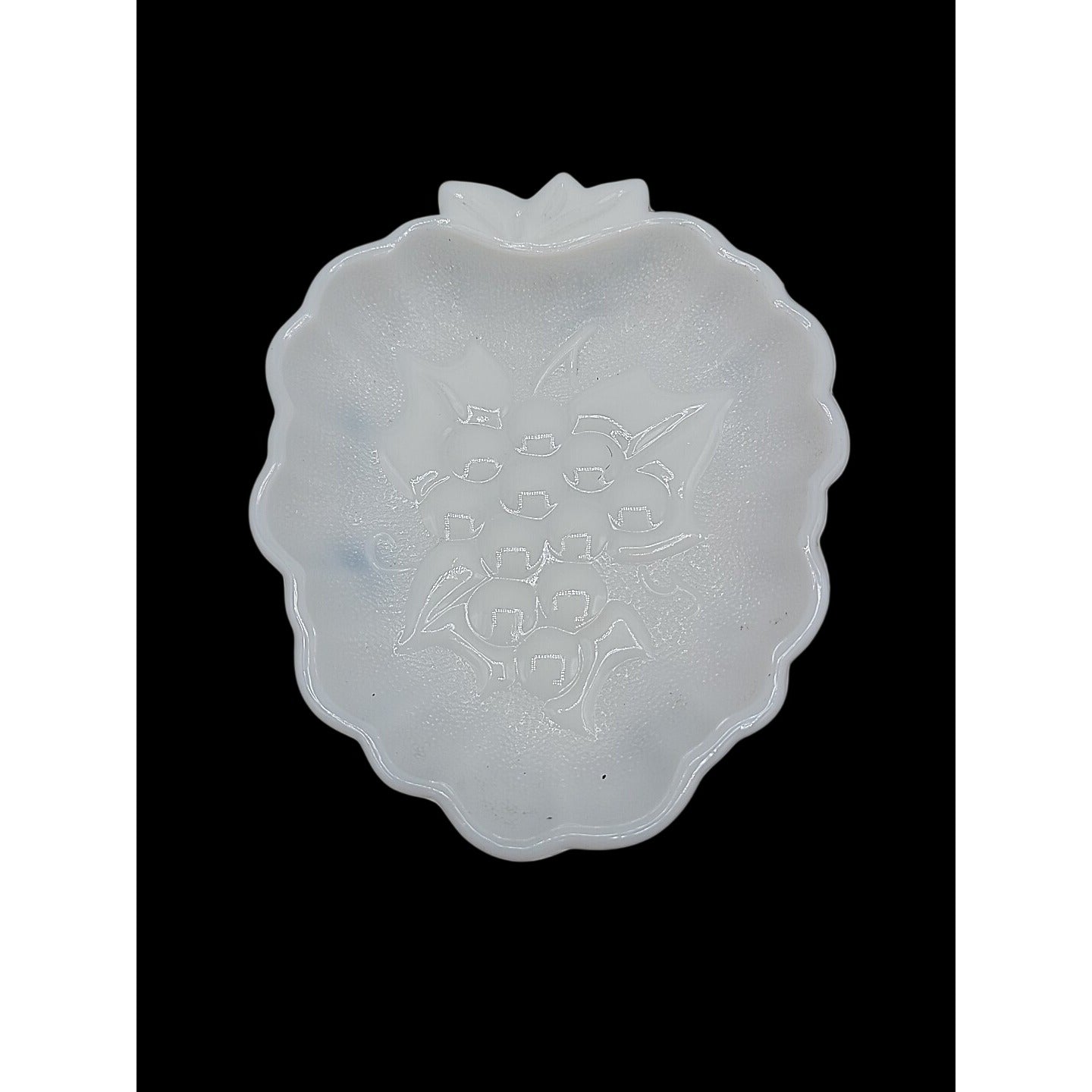 Vintage Hazel Atlas Harvest Grape White Milk Glass Dish Candy Nut Trinkets 1950s