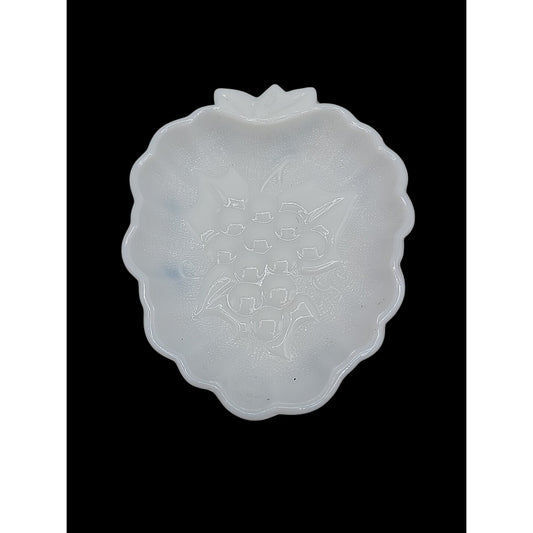 Vintage Hazel Atlas Harvest Grape White Milk Glass Dish Candy Nut Trinkets 1950s