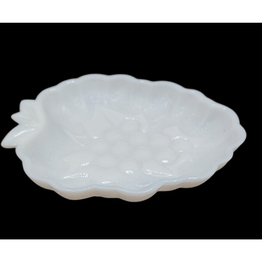 Vintage Hazel Atlas Harvest Grape White Milk Glass Dish Candy Nut Trinkets 1950s