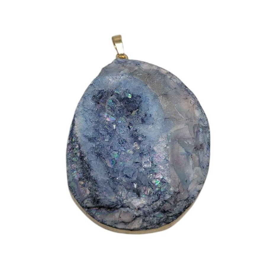 Blue Galaxy Druzy Quartz Chunk Pendant Natural Semi-Precious Gemstone Stunning