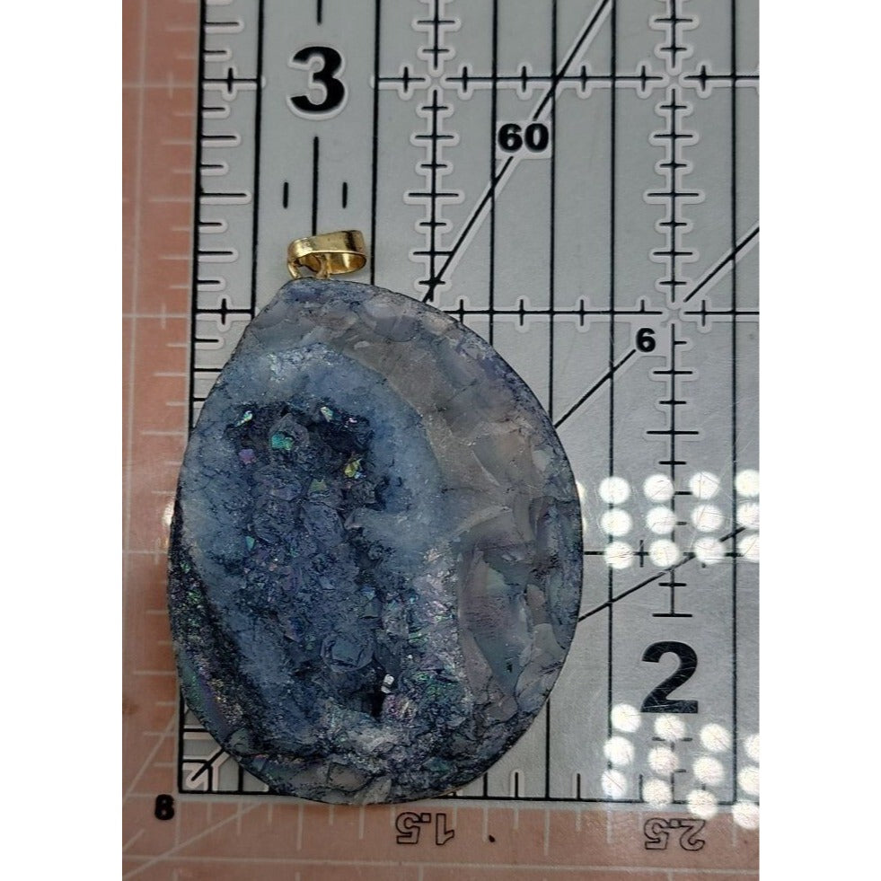 Blue Galaxy Druzy Quartz Chunk Pendant Natural Semi-Precious Gemstone Stunning