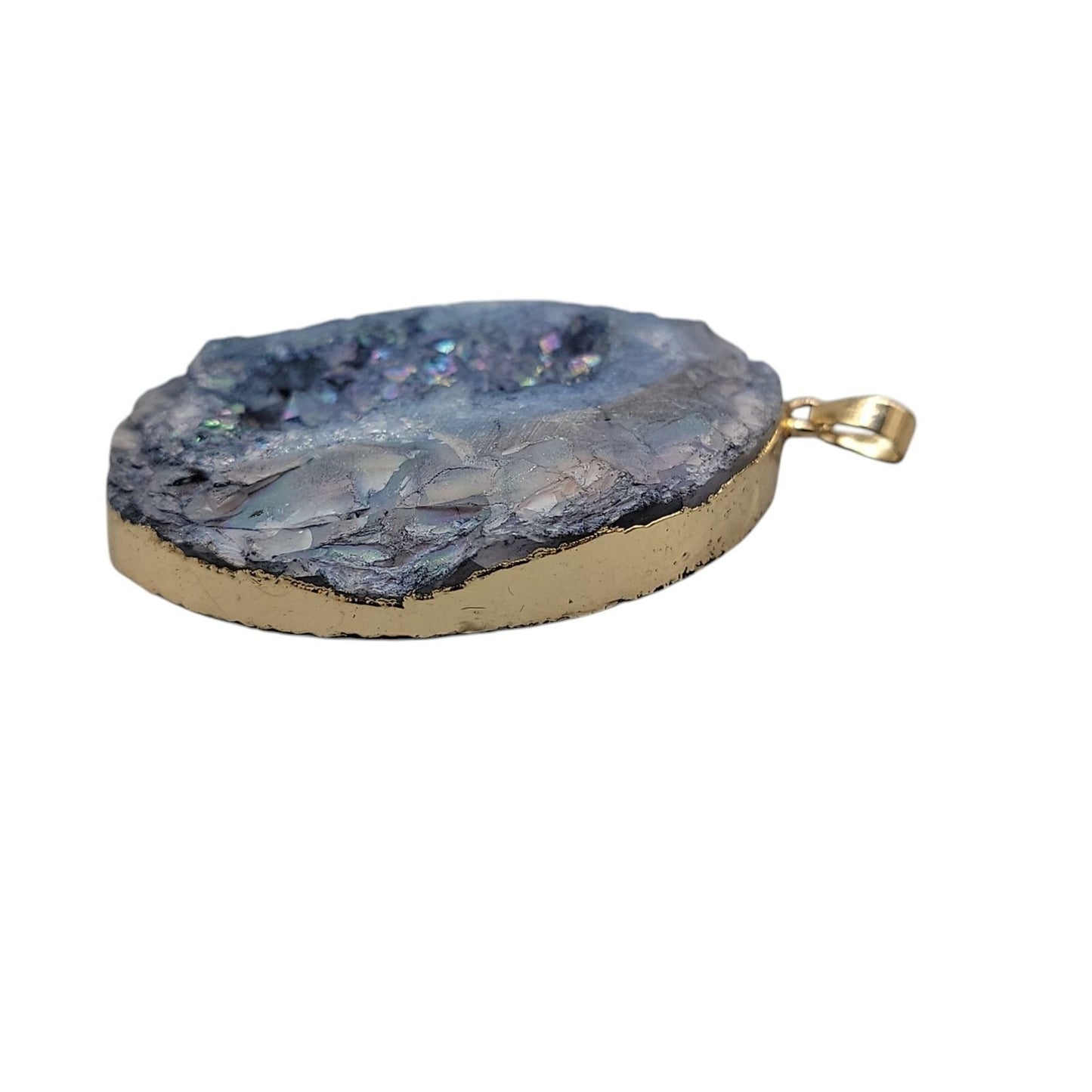 Blue Galaxy Druzy Quartz Chunk Pendant Natural Semi-Precious Gemstone Stunning