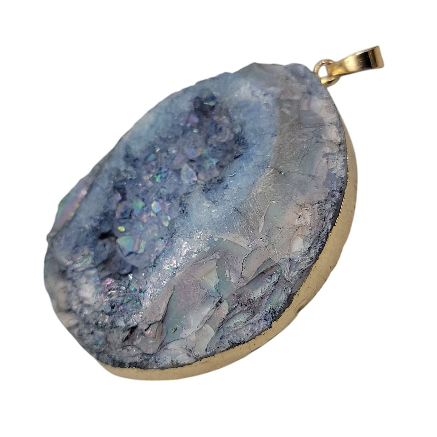 Blue Galaxy Druzy Quartz Chunk Pendant Natural Semi-Precious Gemstone Stunning