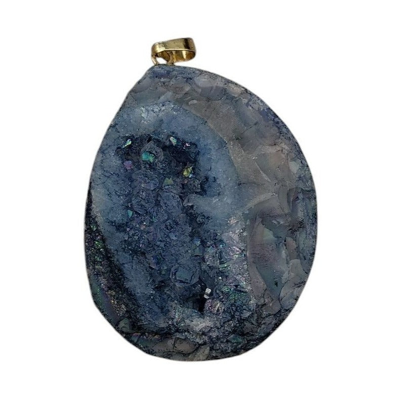 Blue Galaxy Druzy Quartz Chunk Pendant Natural Semi-Precious Gemstone Stunning