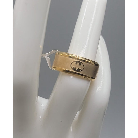 DC Comics Batman Band Ring Stainless Steel 8mm Brushed Gold Tone Size 6
