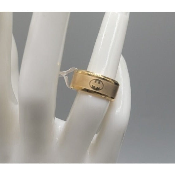 DC Comics Batman Band Ring Stainless Steel 8mm Brushed Gold Tone Size 6