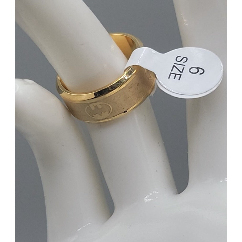 DC Comics Batman Band Ring Stainless Steel 8mm Brushed Gold Tone Size 6