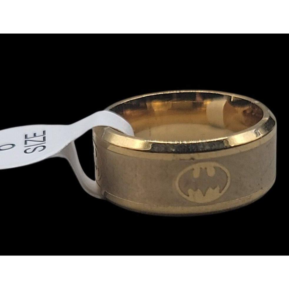 DC Comics Batman Band Ring Stainless Steel 8mm Brushed Gold Tone Size 6