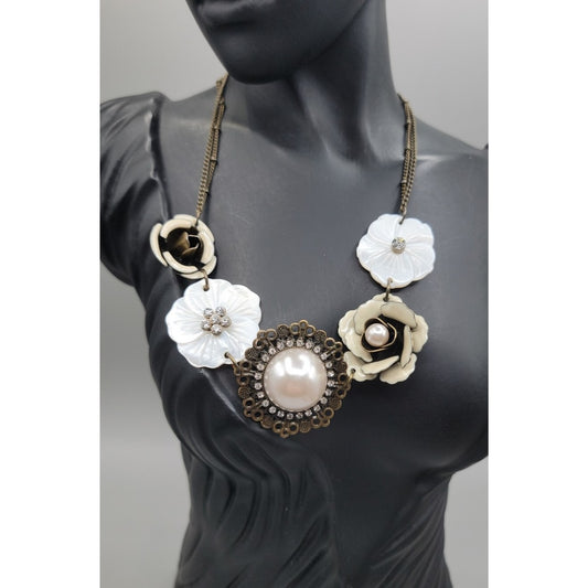 Park Lane Statement Necklace J'adore Flower & Mother Of Pearl 20" Vintage