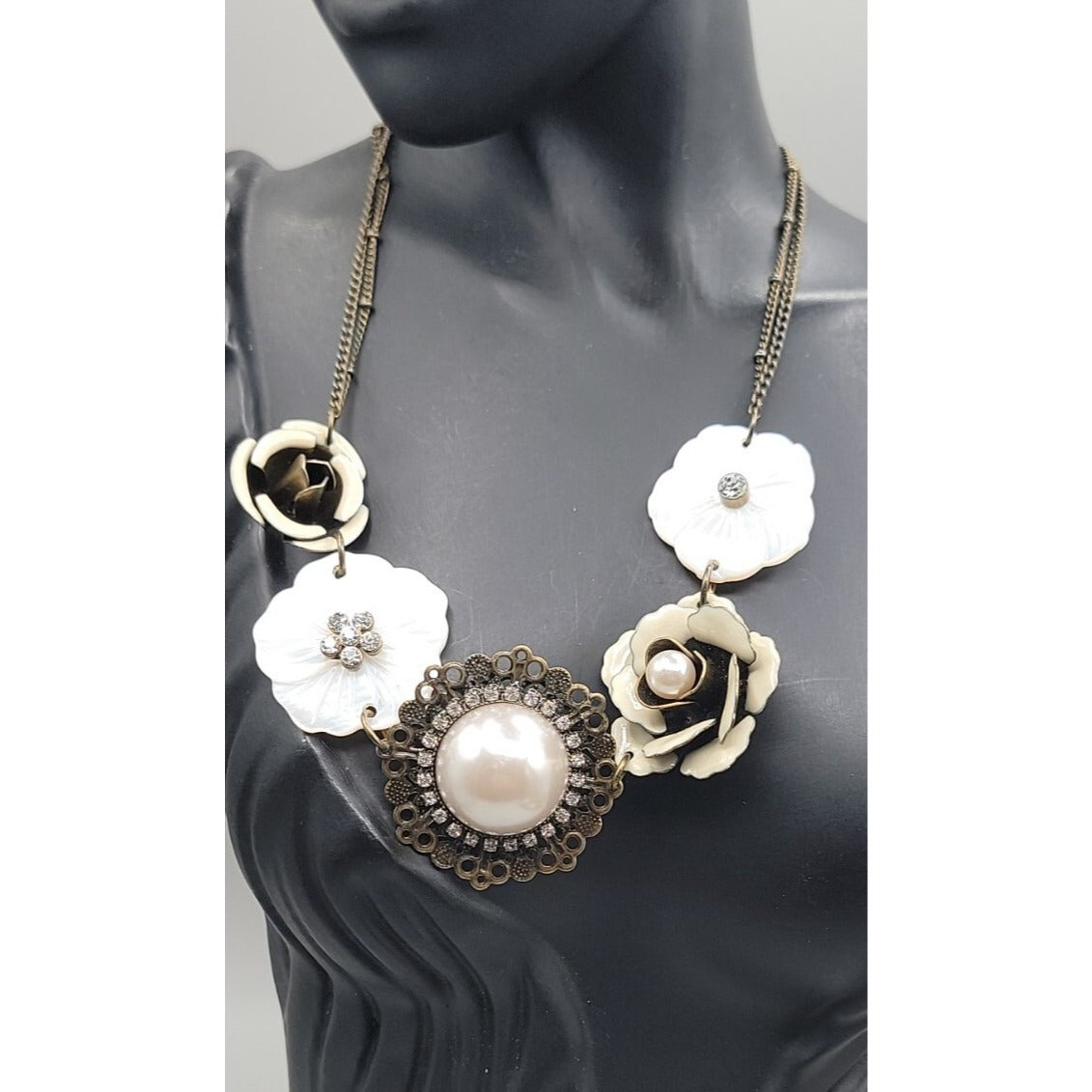 Park Lane Statement Necklace J'adore Flower & Mother Of Pearl 20" Vintage