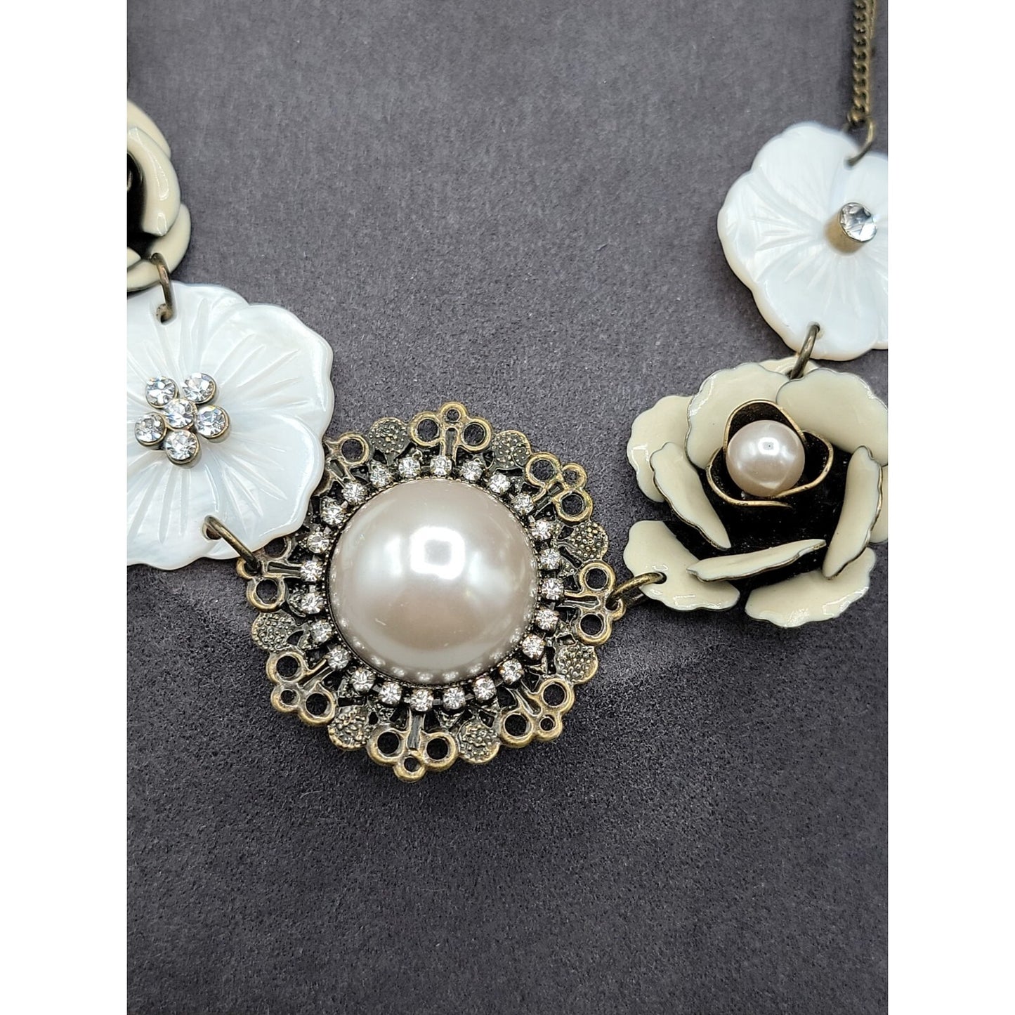 Park Lane Statement Necklace J'adore Flower & Mother Of Pearl 20" Vintage