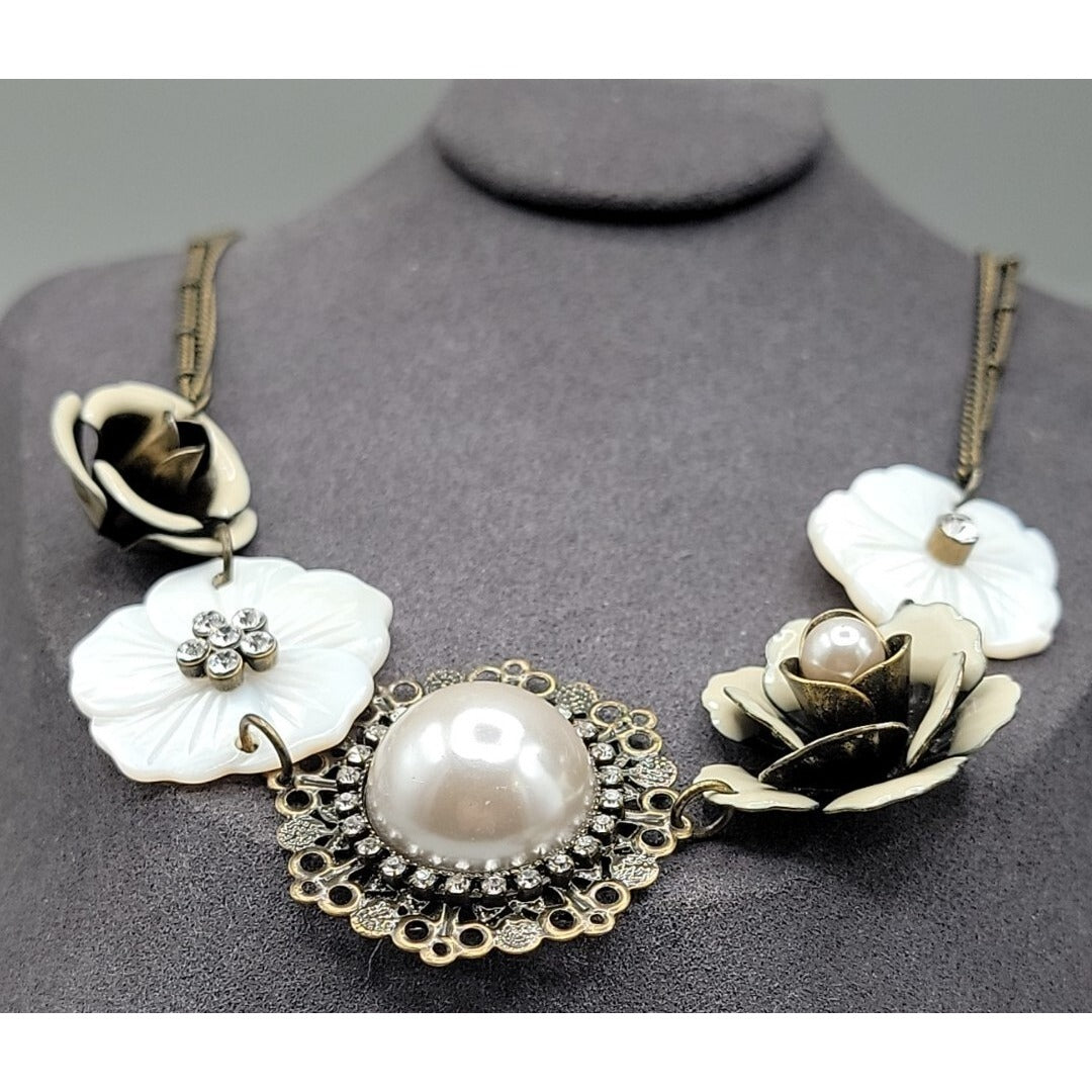 Park Lane Statement Necklace J'adore Flower & Mother Of Pearl 20" Vintage