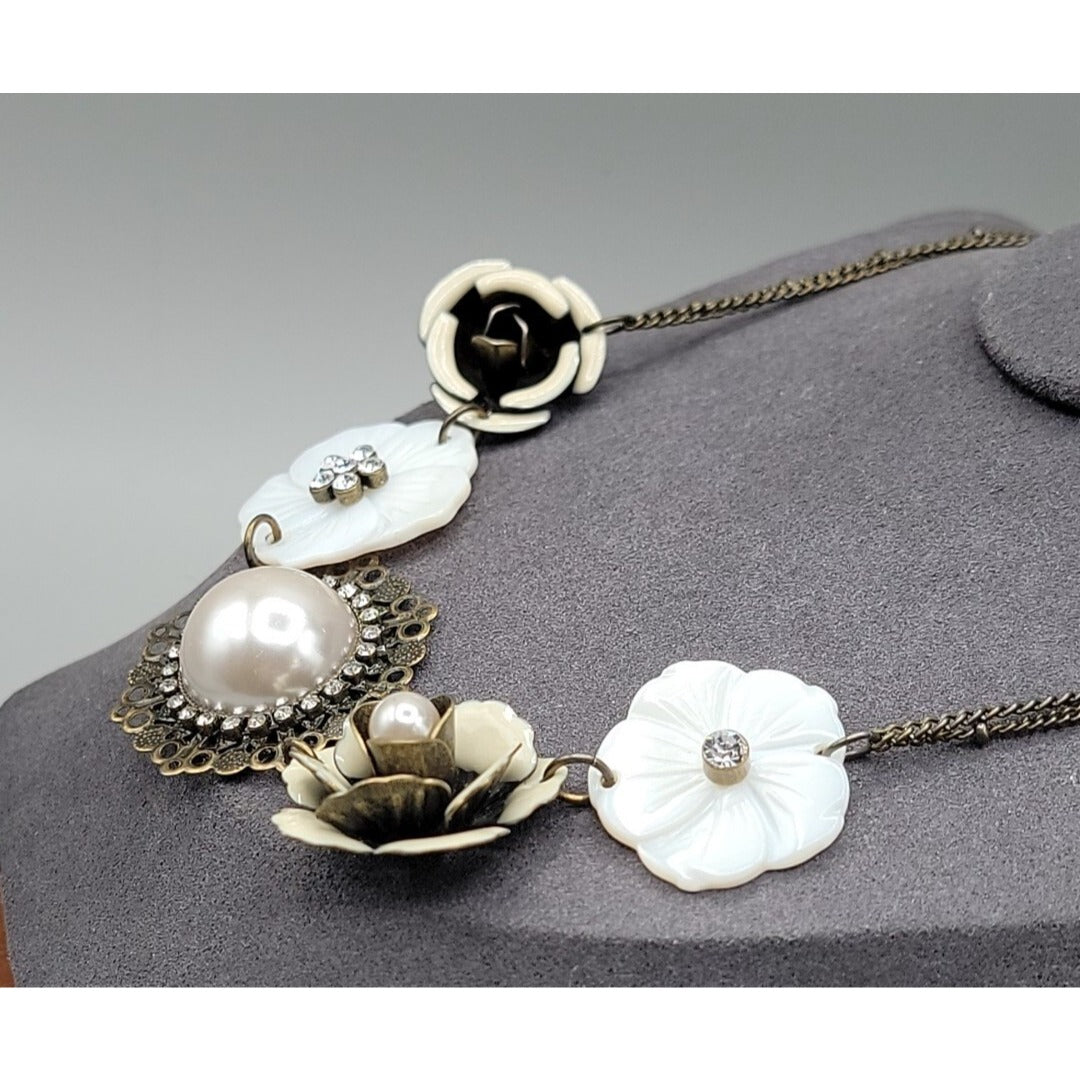 Park Lane Statement Necklace J'adore Flower & Mother Of Pearl 20" Vintage