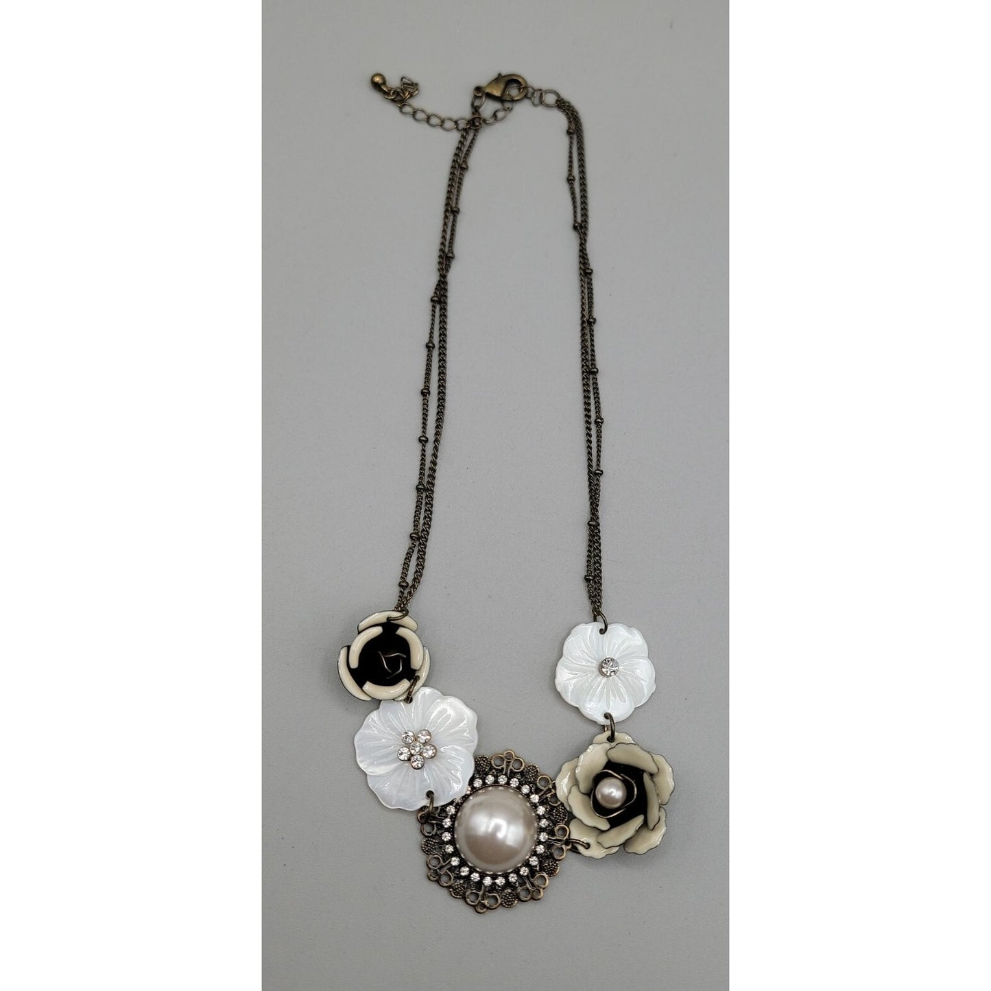 Park Lane Statement Necklace J'adore Flower & Mother Of Pearl 20" Vintage